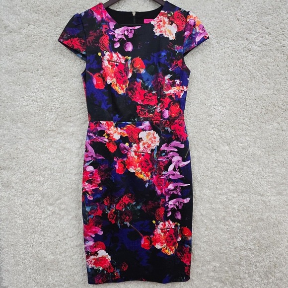 Betsey Johnson Dress Womens 6 Colorful Flowers Lined Maximalist Career Event - Picture 2 of 16